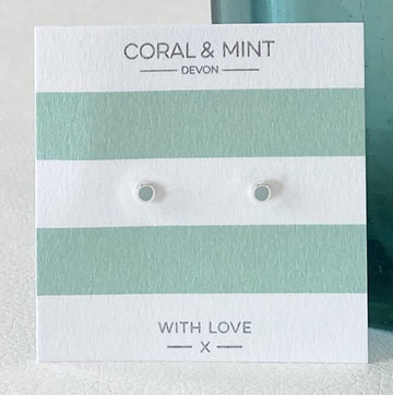 Mini Pale blue circle studs   Coral and Mint